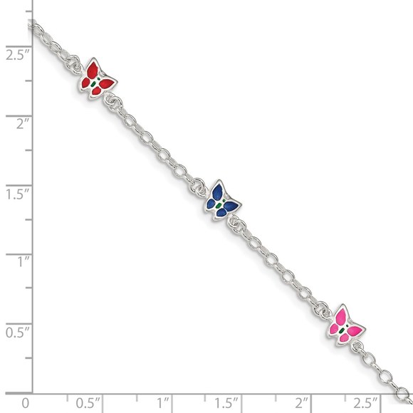 925 Sterling Silver Multi-color Enamel Butterfly 6" Children's Bracelet - Picture 7 of 7